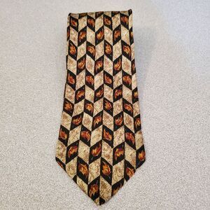 Canali Necktie Mens Brown Silk Fall Autumn Leaves Tie  Made in Italy 56" X 3.75"